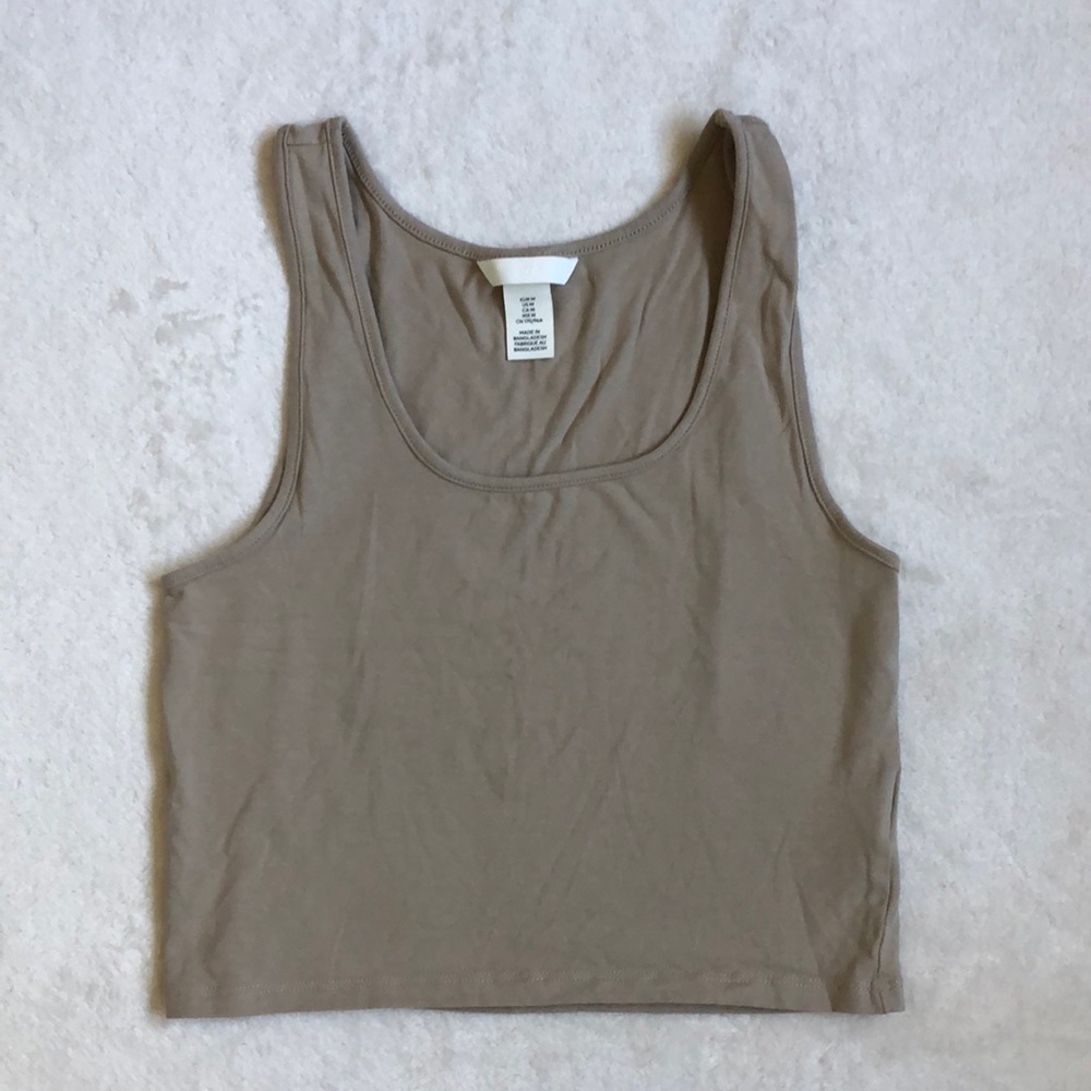Taupe Brown Cotton Scoop Neck Staple Tank Top